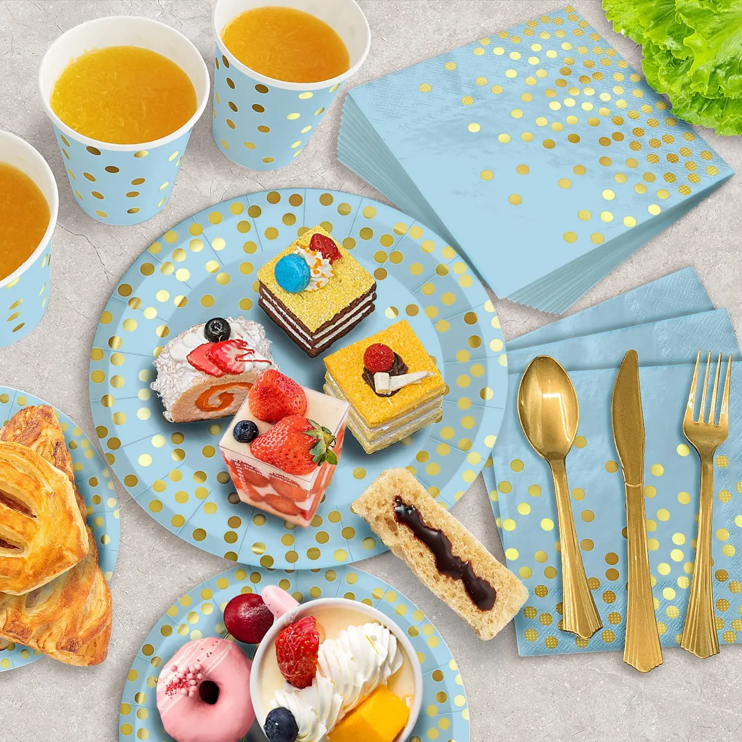 Blue Gold Dot Party Supplies Disposable Party Dinnerware Golden Dot Paper Plates Napkins Cups for Birthday Wedding party decor