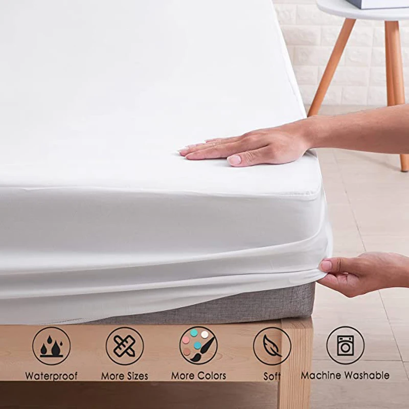 Waterproof Bed Mattress Cover Elastic Solid Color Fitted Bed Sheet Super Soft Microfiber Sheet Covers for Bed Queen King