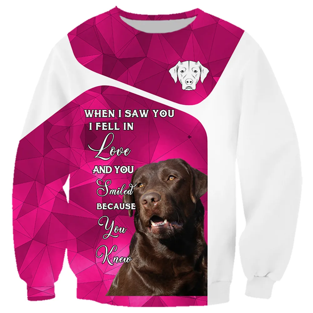 

HX Chocolate Labrador Sweatshirt 3D Graphic When I Saw I Fall In Love Pullover Harajuku Sportswear Funny Animals Sportswear