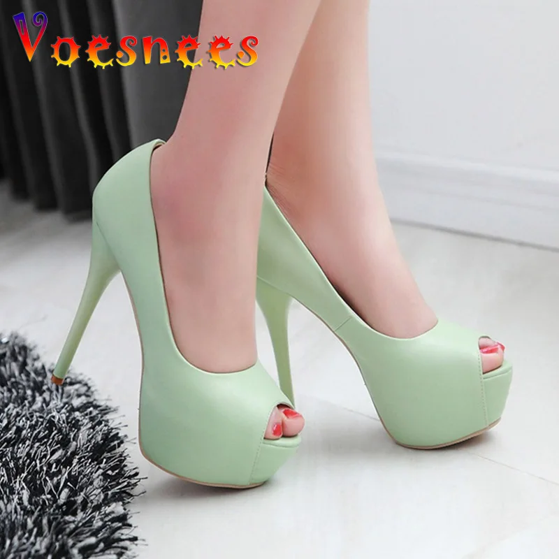 2022 Spring New Super High Heel Fish Mouth Single Shoes Waterproof Platform Comfortable Women\'s Thin Heel Model Walk Show Pumps