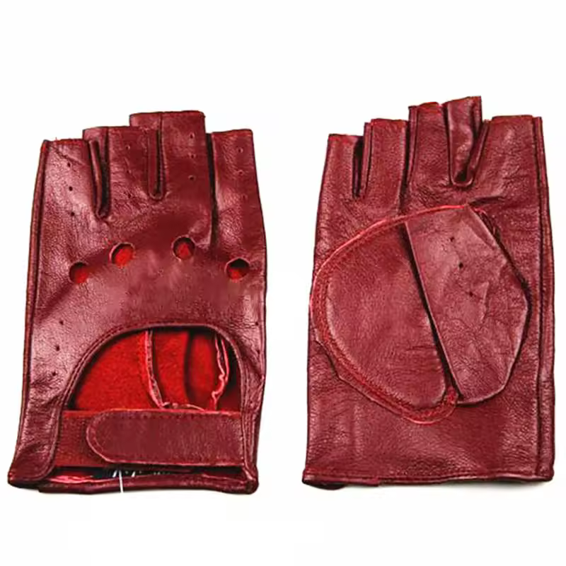 Guantes de medio dedo de cuero para mujer, finos, a la moda, estilo hueco, Color piel de oveja, cortos, para exteriores, motociclismo, locomotora, conducción