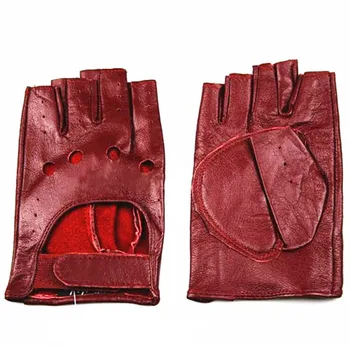 Half Finger Gloves Women's Leather Thin Fashion Hollow Style Color Sheepskin Short Outdoor Motorcycle Riding Locomotive Driving
