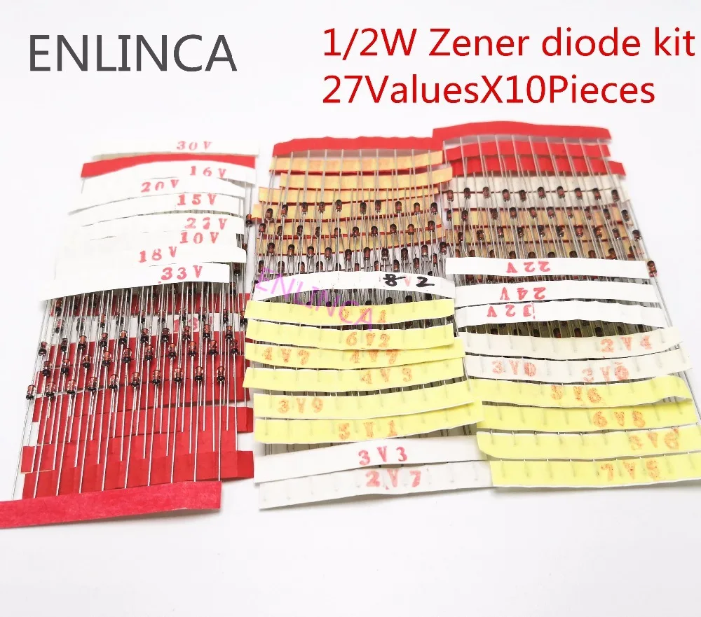 1/2w 0.5W Zener Diode Kit 2.4v-33V 14values or 27valuesX10Pieces Assorted Assortment Set New electronic diy kit DO-35 BZX55C