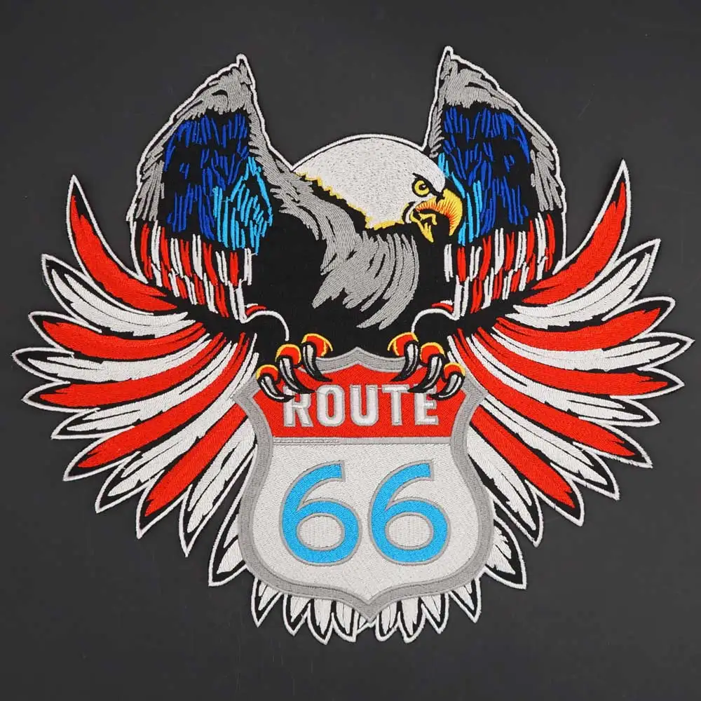 Route 66 Eagle Embroidery Large Size Motorcycle Biker Patch for Leather Vest