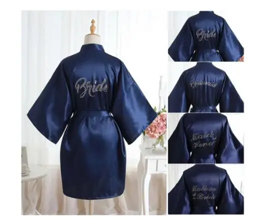 

new royal purple bride robe women Rhinestone writing bridal kimono bridesmaid sister of the bride wedding best gift party robes