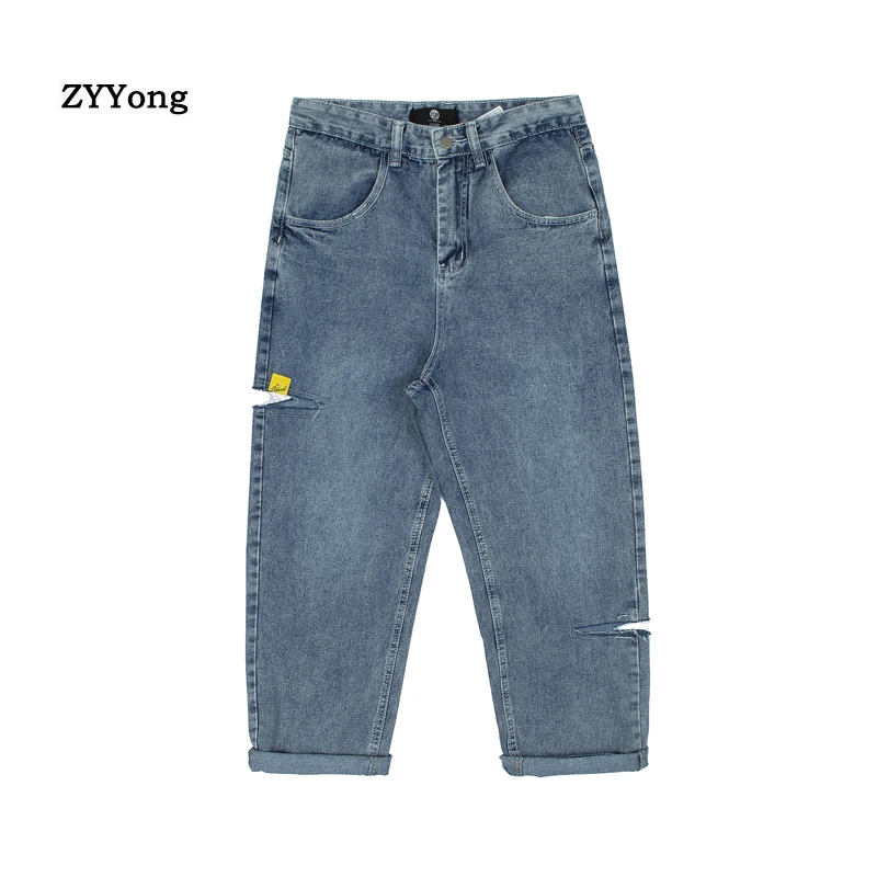 2021 Korean Style Ripped Jeans Men Streetwear Fashion Tooling Jeans Japanese Boyfriend Jeans Loose Overalls Male