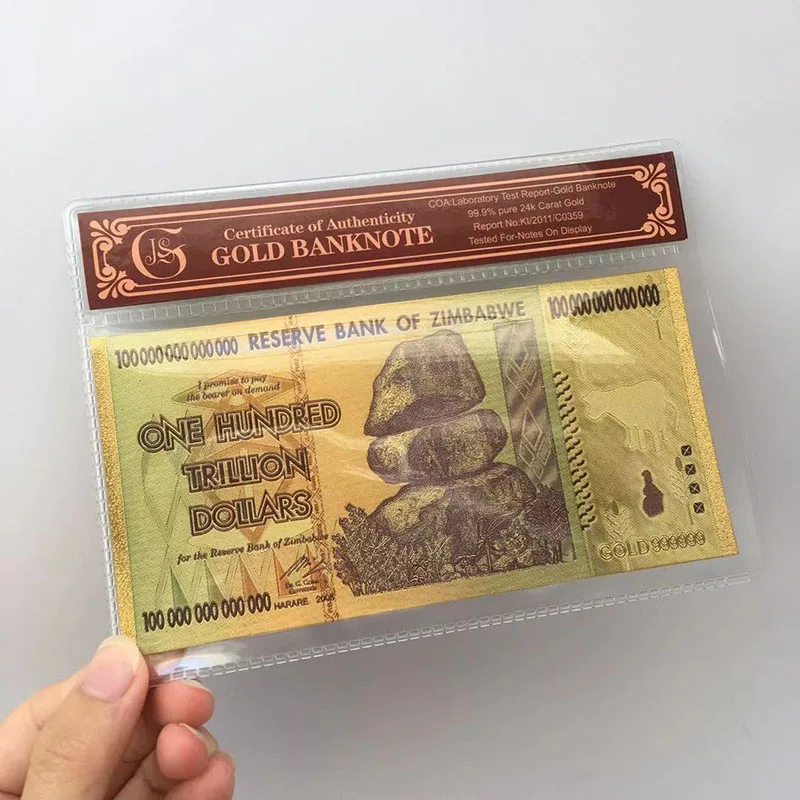 ZIMBABWE Black Gold Foil 100 Trillion Commemorative Dollars Banknotes