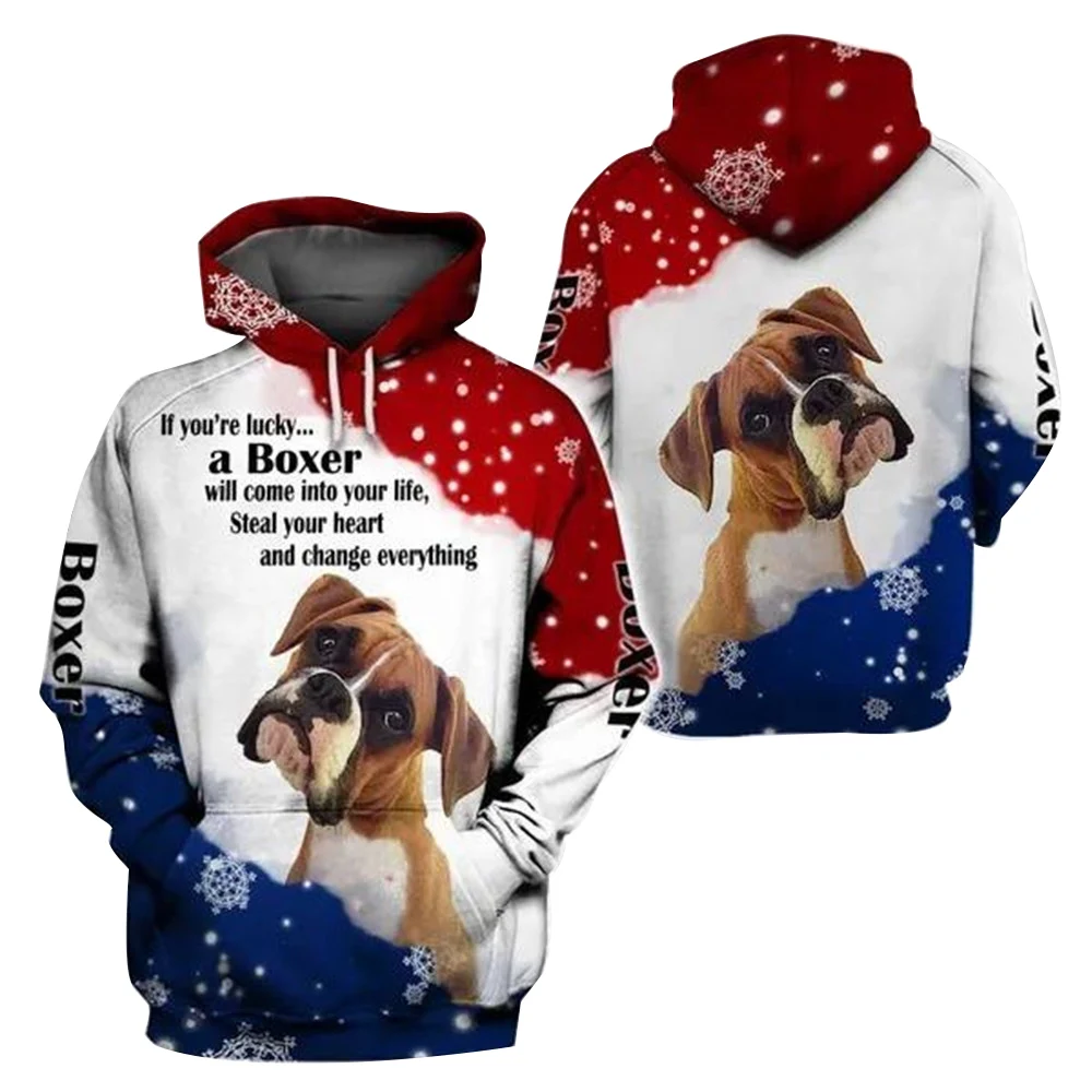 

HX Boxer Hoodies Men 3D Graphic Red White Blue Hoodies Dogs Animals Print Pullovers Harajuku Sweatshirts Men Clothing