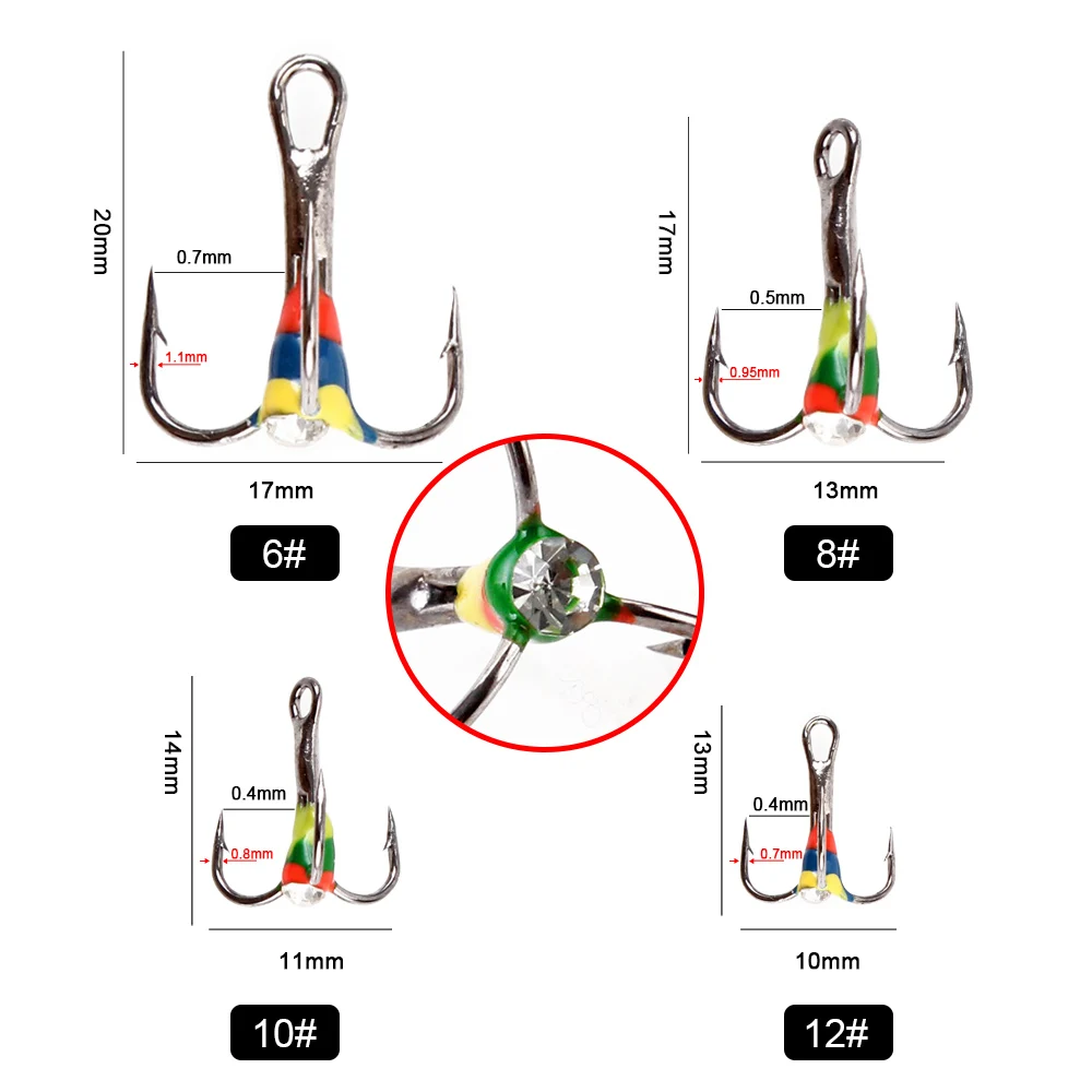 NGB 5pcs/pack High Carbon Steel  Winter ice Fishing Hooks Overturned Barbed Trebles Hooks With Diamond Eye Fishing Tackle