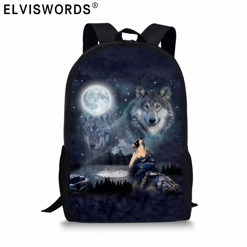 

ELVISWORDS 3D Cool Wolf Printed School Bags For Boys Girls Orthopedic Book Bags Children Kids School Backpack Mochila Escolar