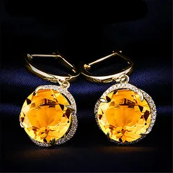 Fashion flower yellow crystal citrine gemstones diamond drop earrings for women 18k gold color jewelry brincos accessories gifts