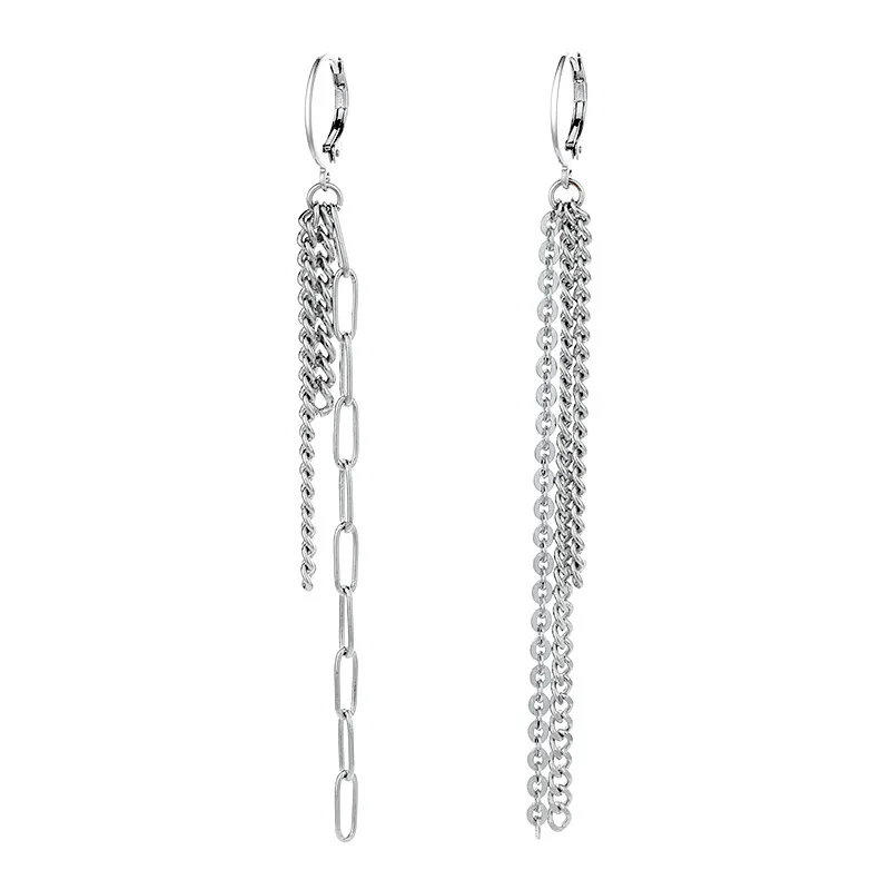 CIAXY Silber Farbe Asymmetrische Lange Ohrringe für Frauen Temperament Quaste Ohr Kette Ohr Schnallen Mode Indischen Schmuck Geschenk – Detail 5