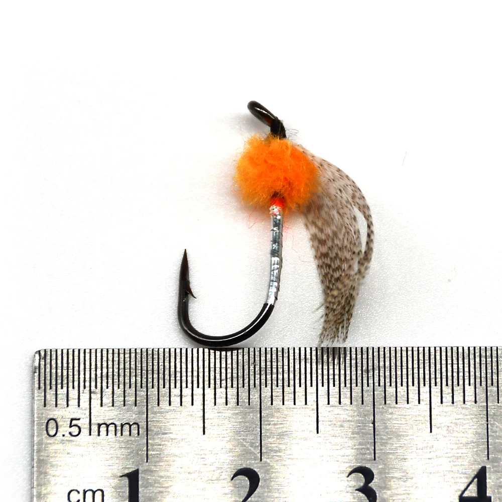 MNFT 10PCS Orange Nymph Pheasant Wings Mosquito Dry Hook Bass Fly Fishing Trout Bait Hooks 8#or6#