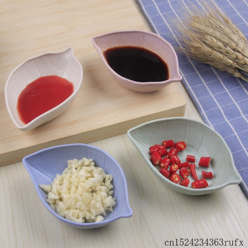 

100 Pcs Wheat Straw Bowl Soy Sauce Plates Leaf Shape Snack Plate Small Dish Small Bowl Fruit Tableware Wheat Straw Sushi Plate