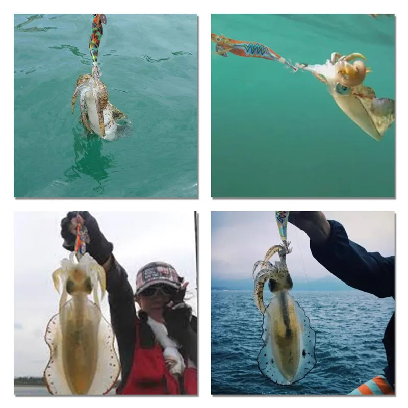 20 unids/lote señuelo de calamar plantillas de camarones señuelo de madera señuelos de pulpo luminosos ojos 3D sepia cebo Artificial señuelo de pesca de jigging