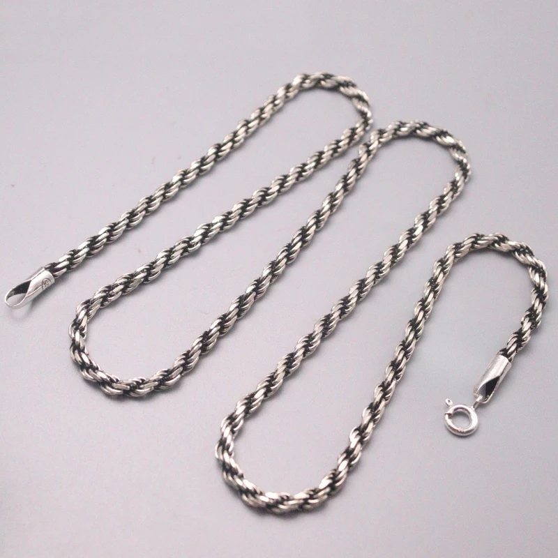 

New Pure 925 Sterling Silver Chain Women Men 2mm Rope Link Necklace 50cm 20inch 17-18g