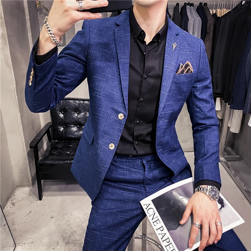 S-7XL Men Skinny 3 Pieces Set Formal Slim Fit Tuxedo Prom Suit / Male Groom Wedding Blazers luxury Dress Jacket Coat Pants Vest