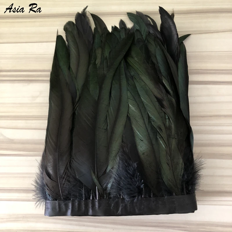 10 Meters Black Rooster Tails feather Trims Natural Feathers Ribbon 15-20CM for Wedding Dress Decoration DIY Sewing Crafts Plume