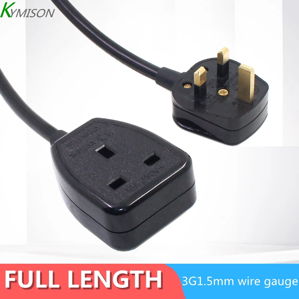 UK Power Extension Cord IEC 3Pin Male Plug to Female Outlet Socket HongKong Singapore Power Cable Extented 3G1.5mm Wire gauge