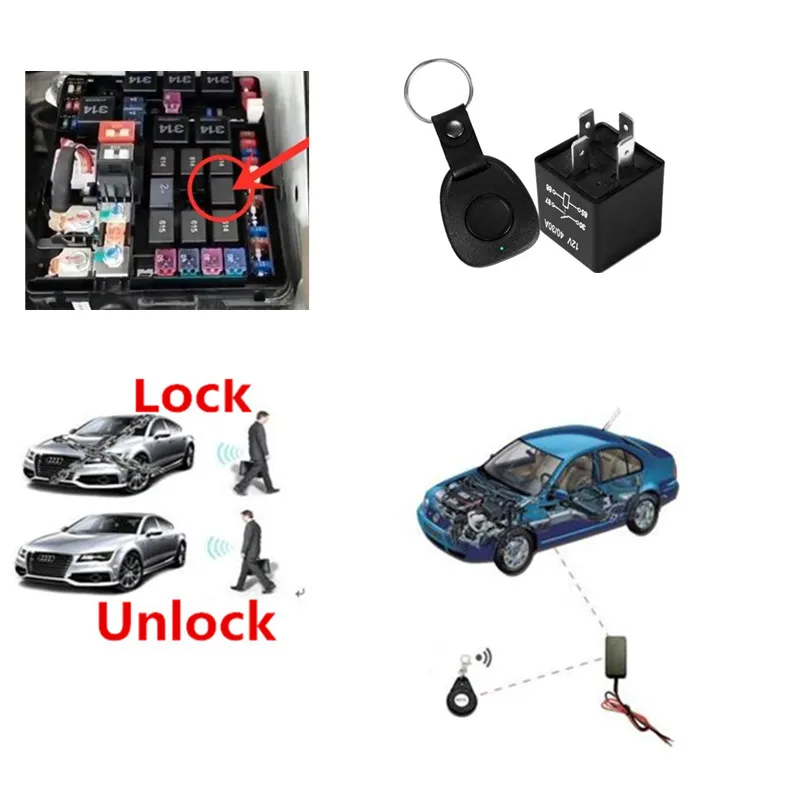 

automatic lock unlock anti-theft original Relay wireless car Security Burglar Alarm engine two immobilizer remote with charger