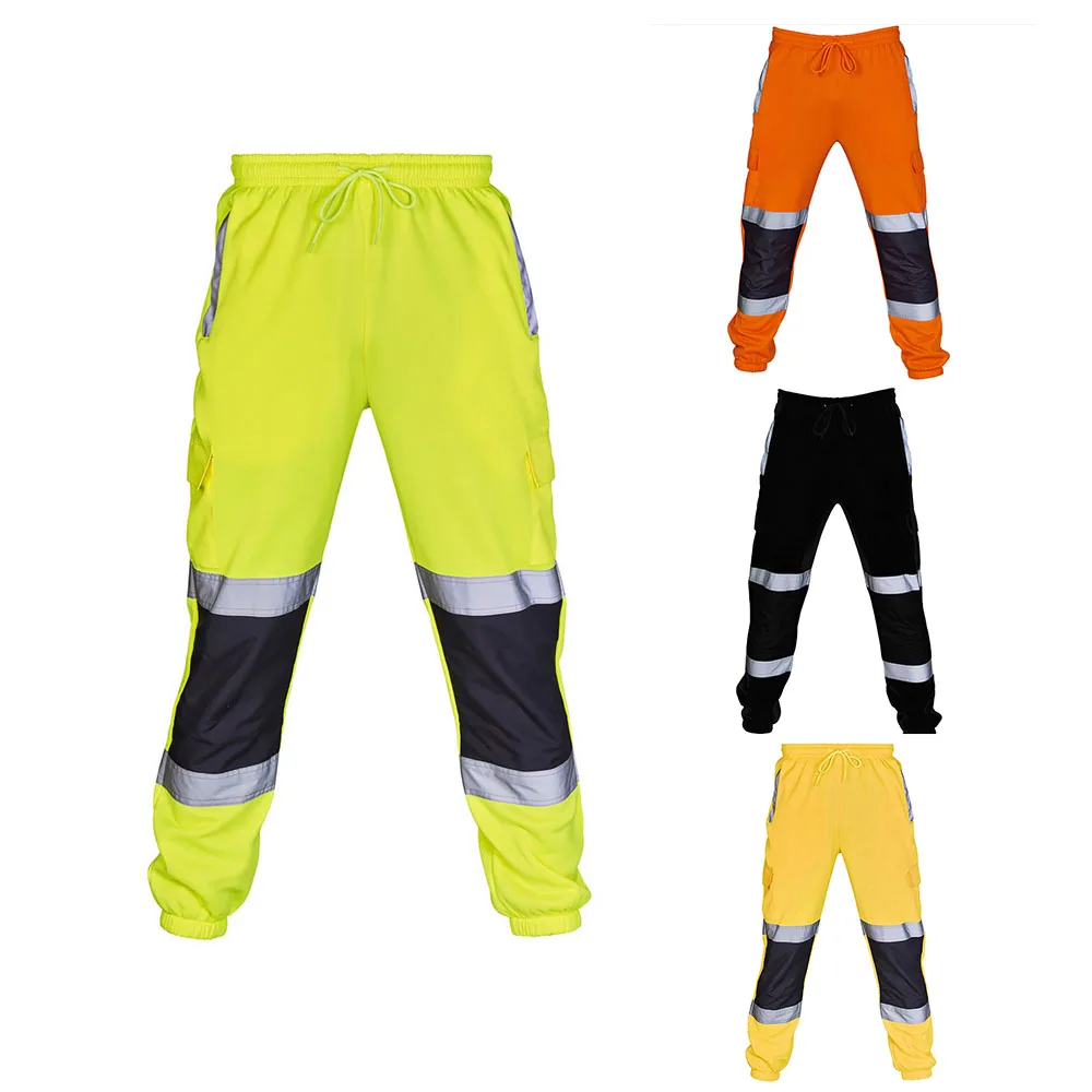 Men's Sweatpants High Visibility Running Reflective Work Pants Lightweight Breathable Casual Loose Carg Motorcycling Trousers