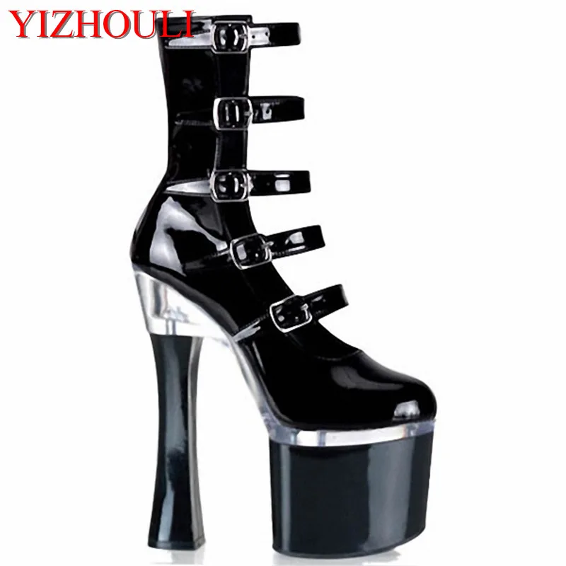 

Classic ankle boots 18cm high heel boots, model banquet thick soled ankle boots PU material high heel boots