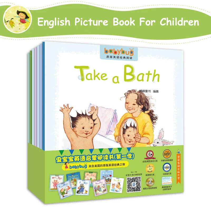 

8pcs/set 16x18cm kids Babybug Picture Books Children Baby take a bath Story English Tales Series story 0-6 age Early education