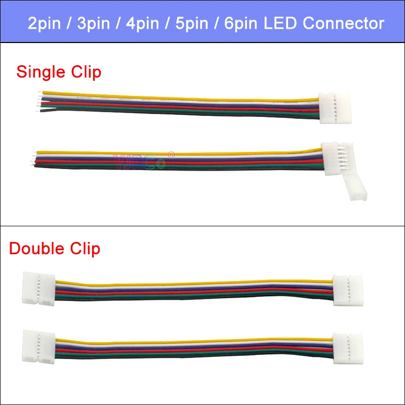 5pcs 2pin 3pin 4pin 5pin 6pin Cable Welding free with clip LED Strip Light connector for WS2815 WS2812B 5050 RGB RGBW Lamp tape