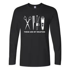 New Autumn and winter Fashion Hairdresser T Shirt Men Long Sleeve Cotton Barber Weapons T-shirt Tops scissors Tshirt MoreSize