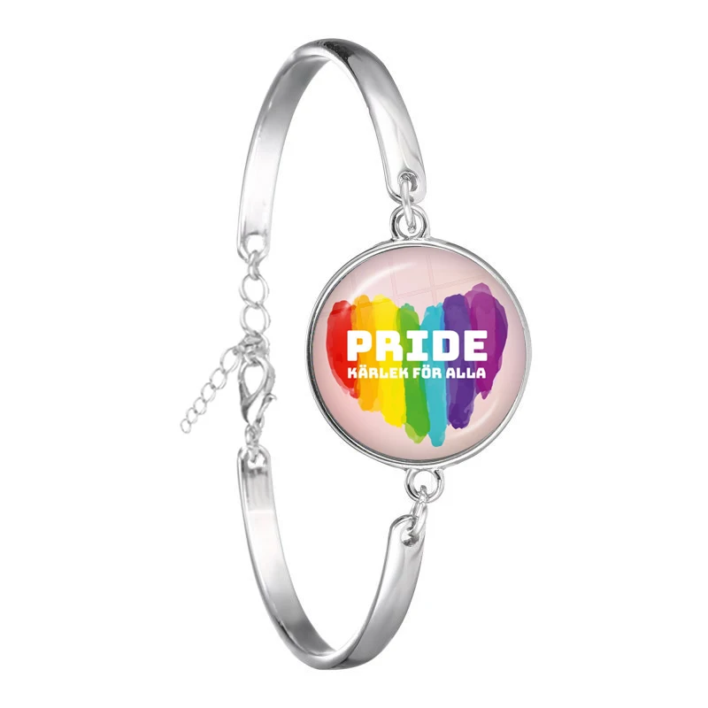 LGBT Bracelet Bi Pride 18mm Glass Cabochon Gay Pride Rainbow Flag Photo Chain Bangle Jewelry For Women Men Lovers Gift