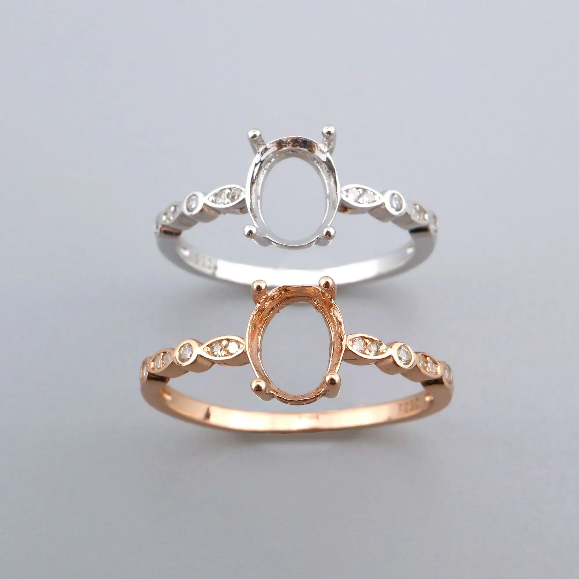 6x8MM Oval Prong Ring Settings Solid 925 Sterling Silver Rose Gold Plated Vintage Style Set Size DIY Ring Bezel 1224081