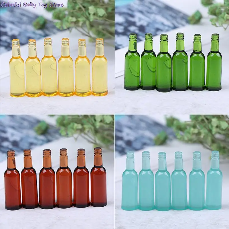 6Pcs 1:12 Dollhouse Miniature Toy Beer Wine Drink Bottle Doll Food Kitchen Living Room Accessories