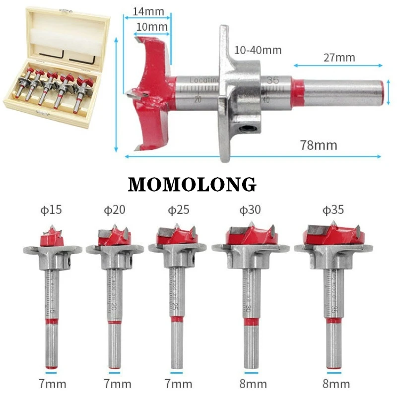 1PCS&5Pcs Hinge Hole Opener Positioning Hole Saw Kit Adjustable 15-35mm  Woodworking Carbide Drill Bits Set