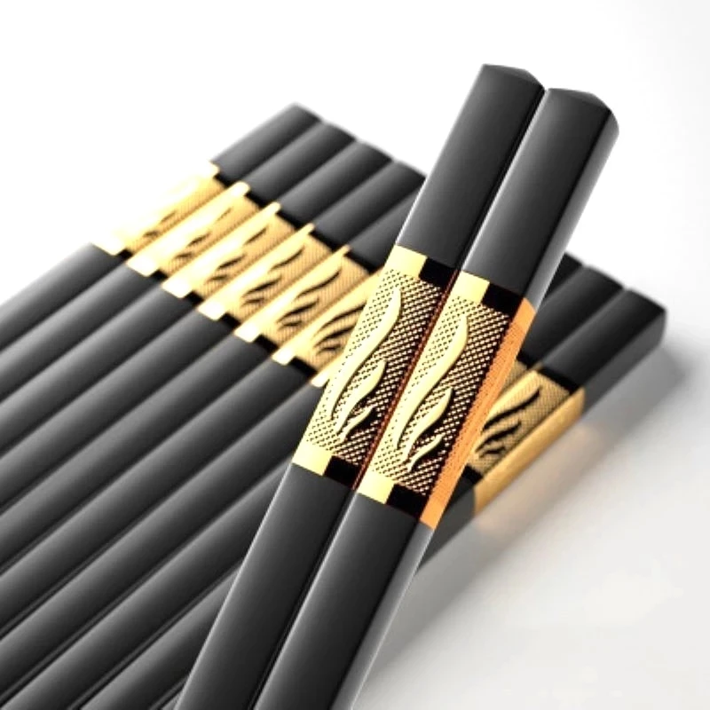 

1 Pair Chinese style chopsticks tableware food stick alloy Catering utensils sushi sticks Non-slip Household Kitchen Utensils