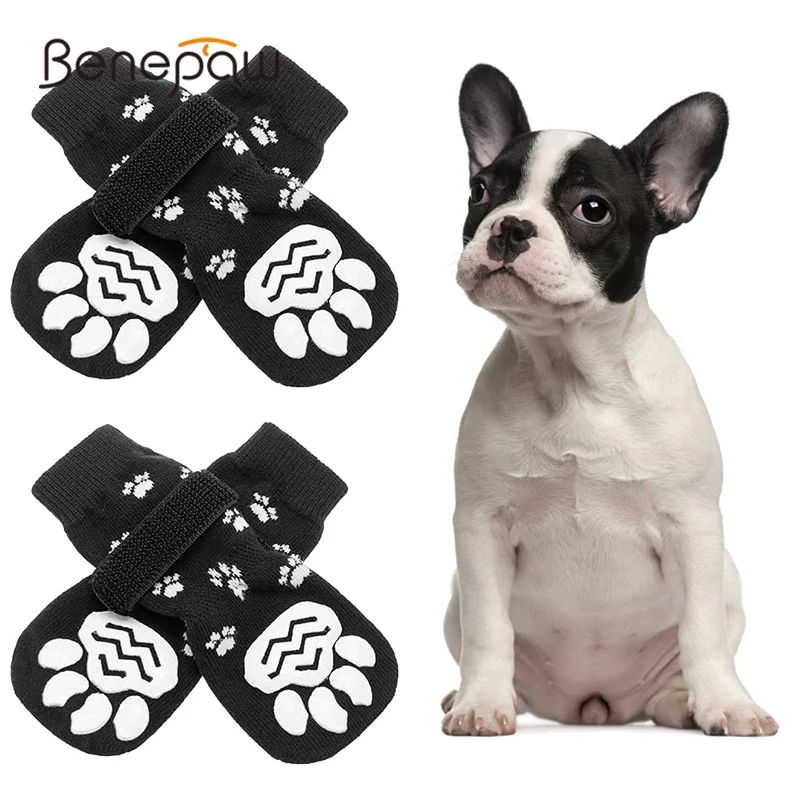 Benepaw Non-Slip Dog Socks Adjustable Straps Comfortable Soft Antislip Puppy Shoes For Indoor Hardwood Floors Pet Paw Protectors