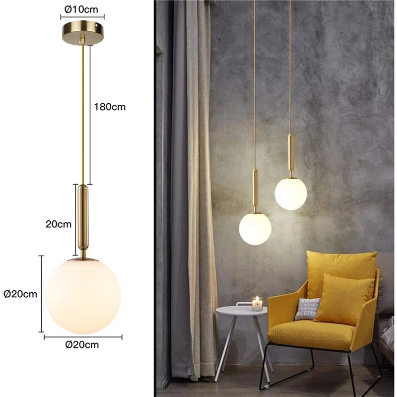 LED Modern Pendant Light Luxurious Gold Glass Ball Lampshade Hanging Lights Fixtures For Dining Room Bedroom Decoration Lamp