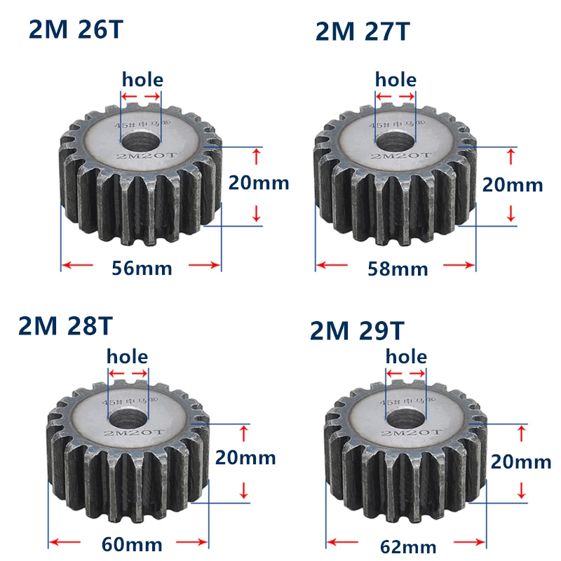 MOD2 zębatka 26 zębów-41 zębów zęba koła zębatego hartowane grubość 20mm 2 moduł metal gear koło zębate cylindryczne przekładnia zębata dostosowane