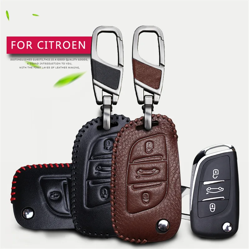 Leather Car Keyring Key Case Cover For Citroen C4 Cactus Grand Picasso Berlingo C1 C2 C3 C5 Aircross C Elysee Xsara Accessories