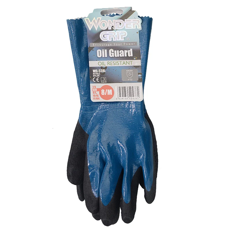 Guantes de trabajo resistentes al aceite, seguridad de nitrilo, totalmente sumergido, puño largo, Gas, antideslizante biotático, impermeable, a base