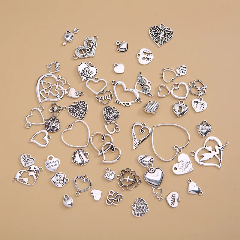 Mixed Vintage 20/40pcs Heart Shape Series Moon Butterfly Charms Bead DIY for Bracelet Pendant Neacklace Clip Jewelry Making