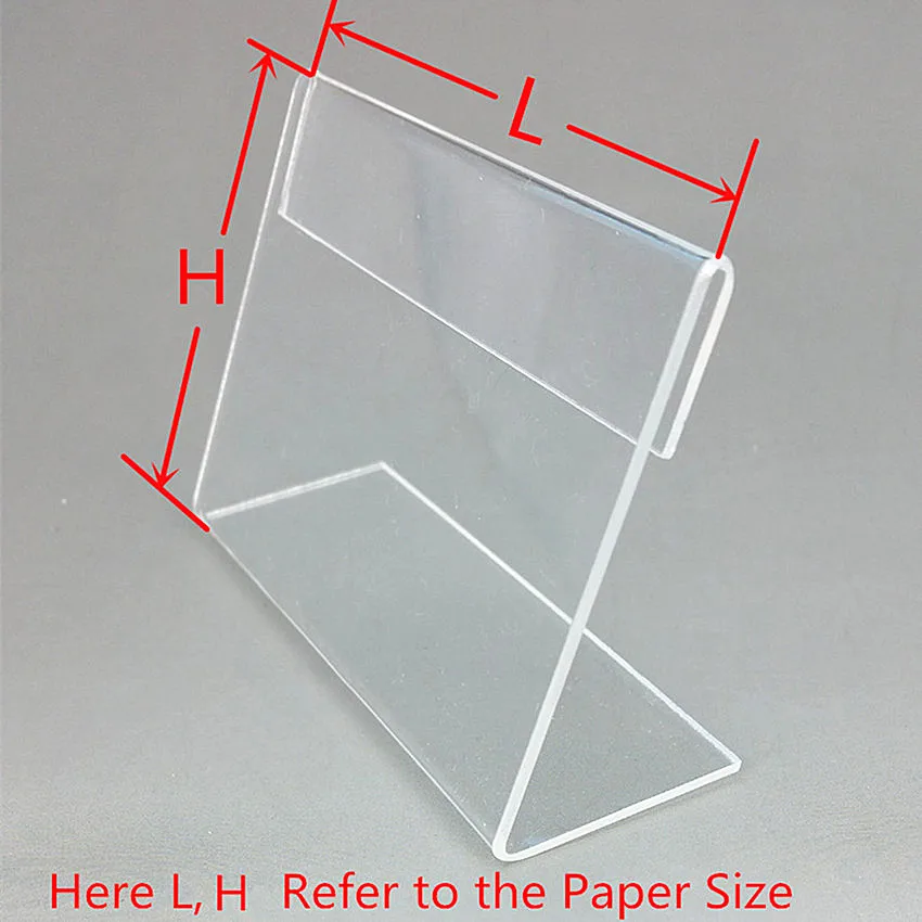 1 แพ็ค T2mm พลาสติกอะคริลิค L ขาตั้งป้ายจอแสดงผลราคาการ์ดตารางผู้ถือป้ายกระดาษโปรโมชั่น Clear แนวนอน