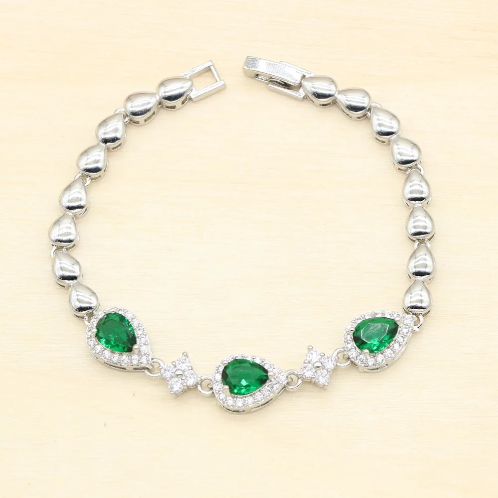 Hot Sell Natural Green Cubic Zirconia White CZ Silver 925 Jewelry Charm Bracelet Christmas Gifts For Women Length 18+3cm