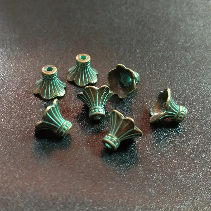 20pcs/bag 13mm Retro Patina Plated Zinc Alloy Green Flower Spacer Bead End Caps For DIY Jewelry Accessories