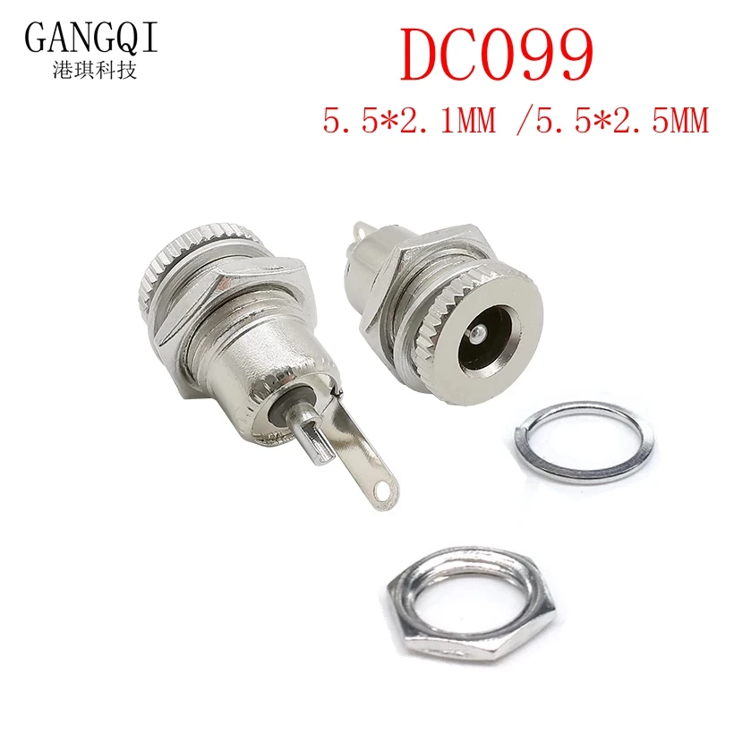 

5PCS/LOT DC099 5.5 mm x 2.1mm DC Power Jack Socket Female Panel Mount Connector Metal DC-099 Open Hole 11MM 5.5*2.1 5.5*2.5