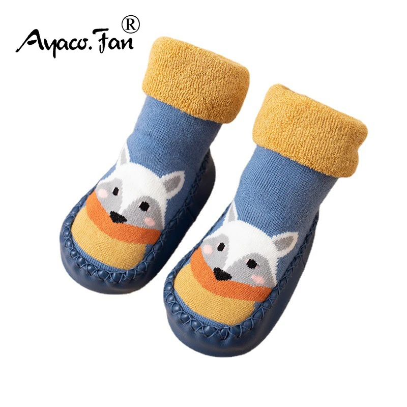 Toddler Indoor Sock Shoes Newborn Prewalker Kids Winter Thick Terry Cotton Baby Girl Sock Rubber Sole Infant Cartoon Funny Sock