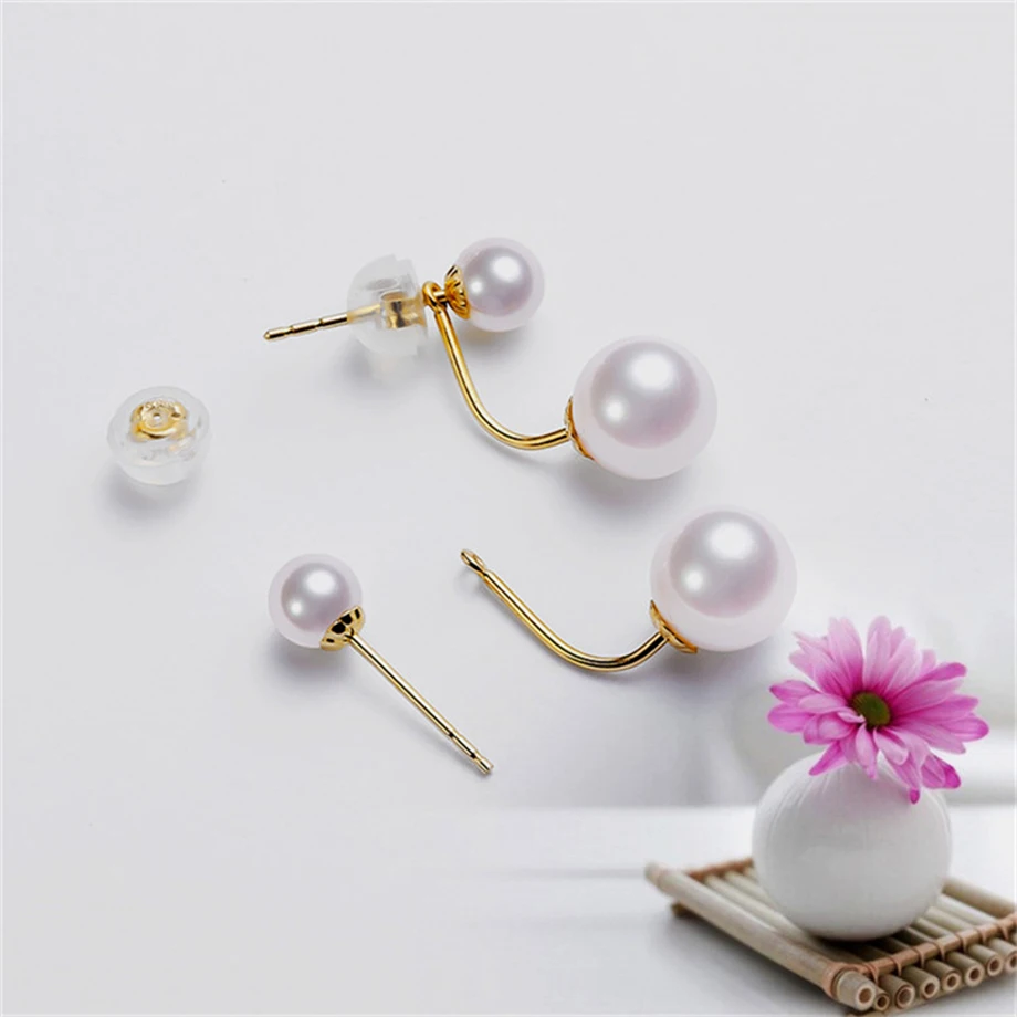 

NYMPH Genuine 18K Gold Pearl Earrings For Women Natural AKOYA Seawater Pearl Fine Jewelry 100% Real AU750 Luxury Wedding Gift E5
