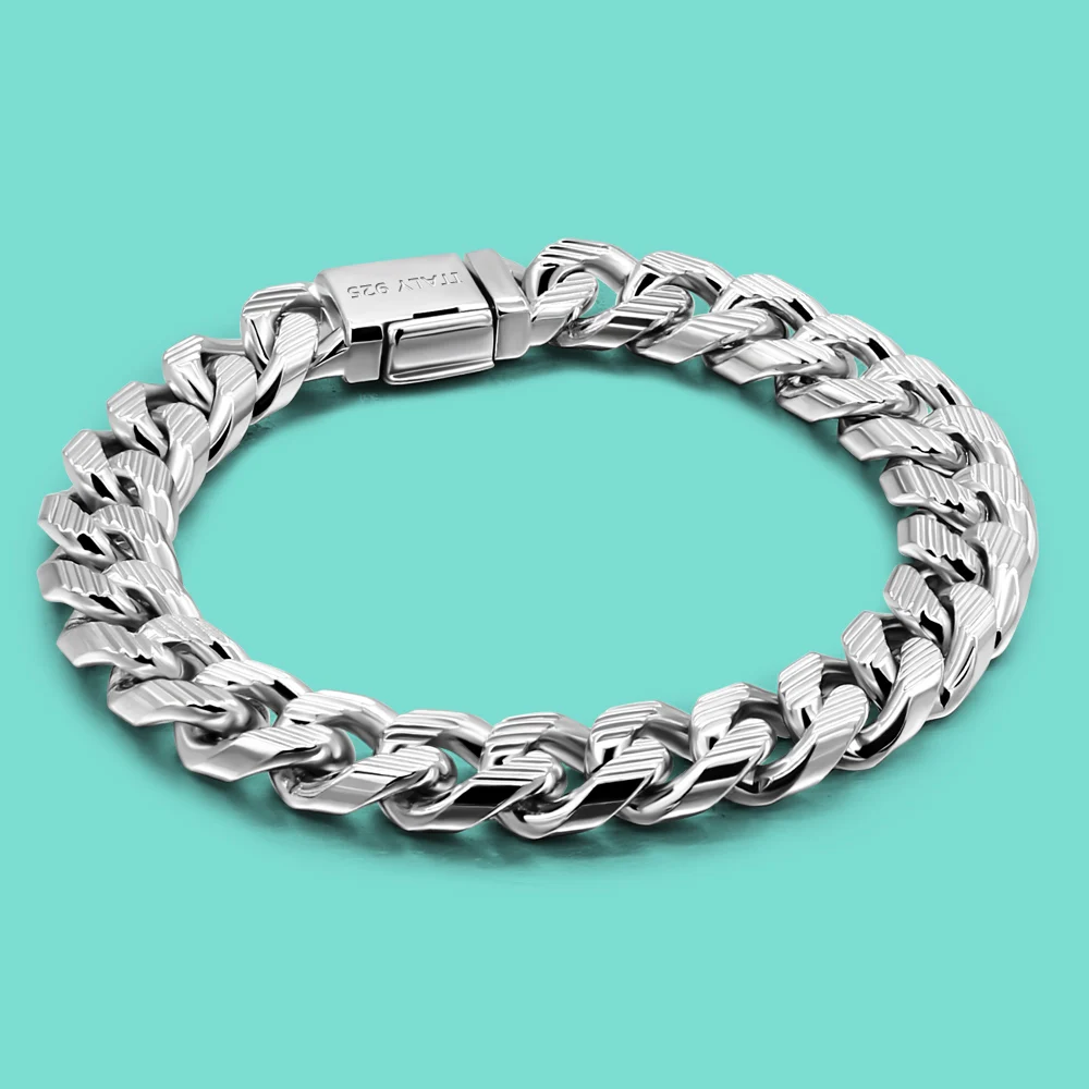 

Popular Men's Hip Hop Rock Style 925 Sterling Silver 10mm Wide Cuba Chain 10mm Wide Bracelet High Quality Men Women's Jewelry