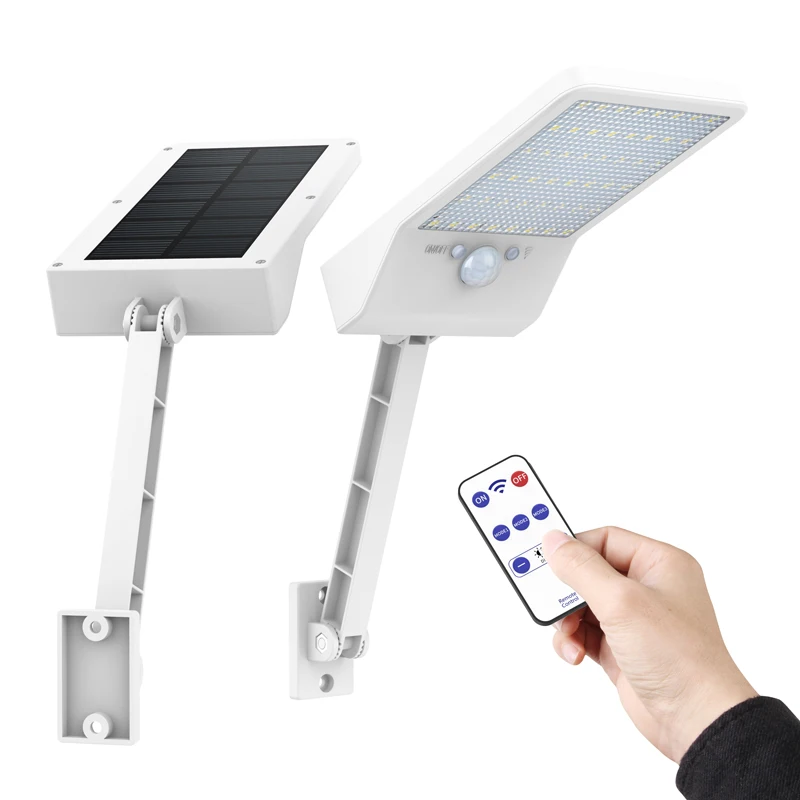 QLTEG-Lámpara de pared con Sensor de movimiento PIR para exteriores, luz Solar impermeable con control remoto, 48 LED, 800 LM, seguridad de jardín