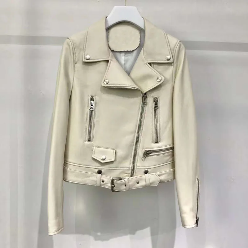 Genuine Leather Jacket Slim Women Spring Coat Autumn New Fashion Short Locomotive Design Style Solid Color