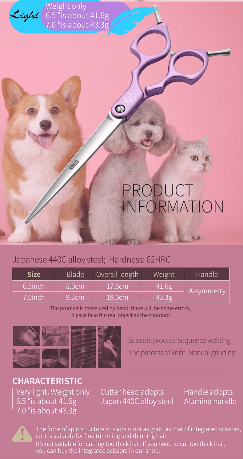 Fenice 6,5/7,0 Zoll Hund Professionelle Hundepflege Gerade Schneideschere JP440C Edelstahl mit hochwertigem Legierungsgriff – Detail 2